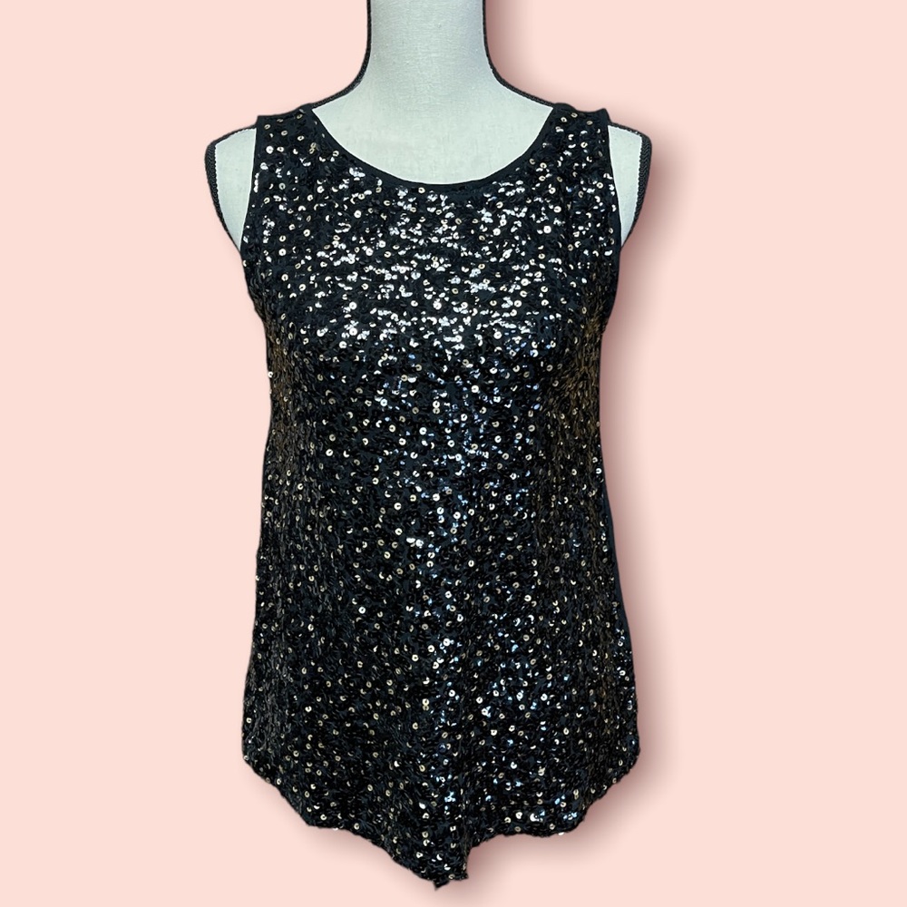Loft Black & Gold Sequin Tank Top